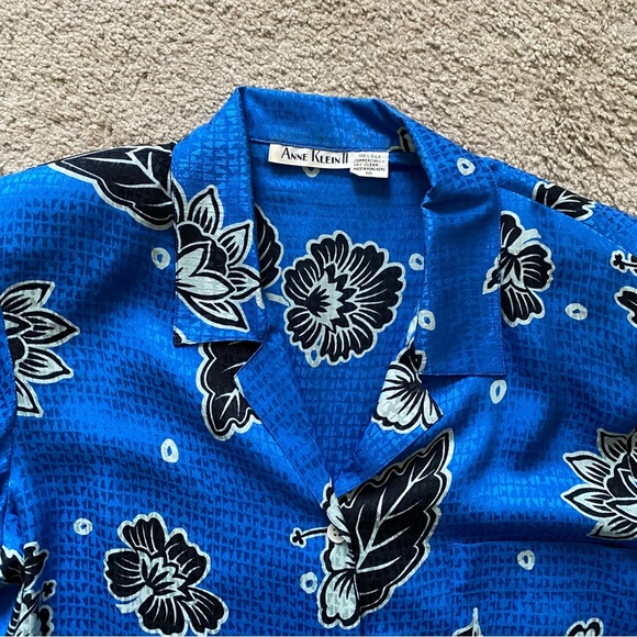 VTG ~ 1980s ~ Anne Klein II ~ Cobalt Blue Hawaiian Button Down Shirt ~ Size 10 - Picture 3 of 5